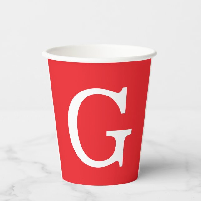 Vasos De Papel Initial Letter Monogram Red White Plain Simple (Anverso)