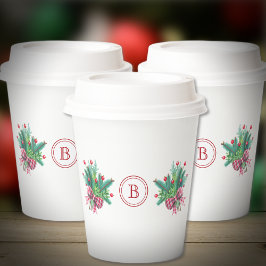 Vasos De Papel Initial, Watercolor Berries & Greenery Bouquet