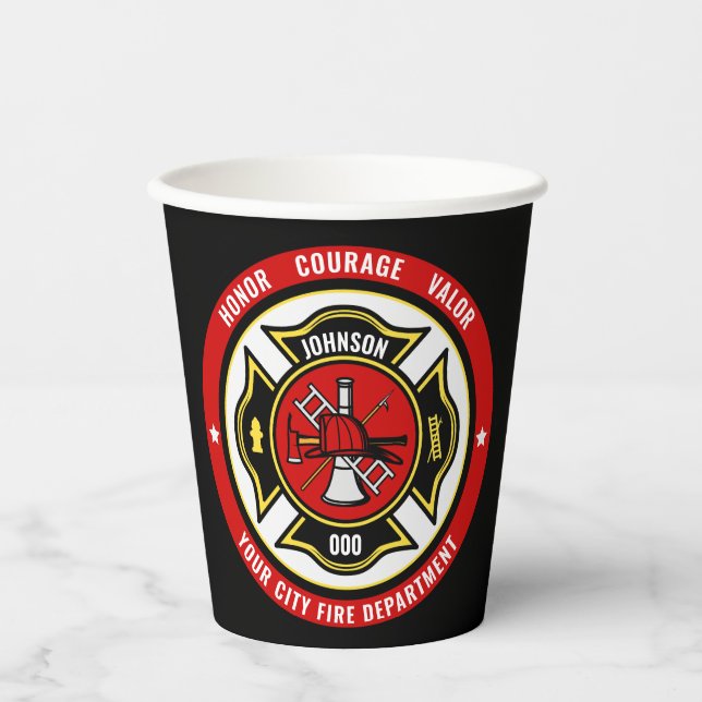 Vasos De Papel Insignia del Departamento de Bomberos de Rescate d (Anverso)