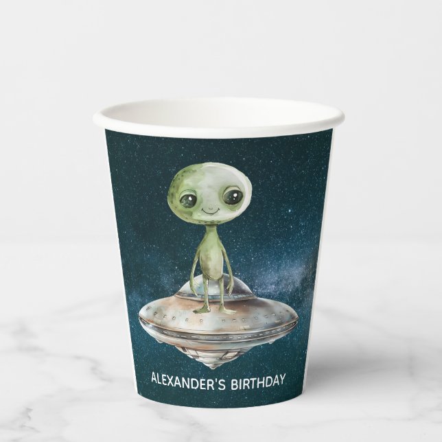Vasos De Papel Invasión Alienigena Cumpleaños en el Espacio Exter (Anverso)