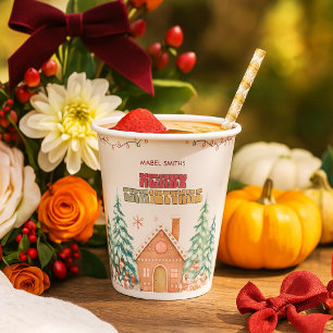 Vasos De Papel Invierno de Pan de Crema Rosado Terrania 1er cumpl