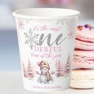 Vasos De Papel Invierno Navidades Chicas Pink ONEderland Primer c