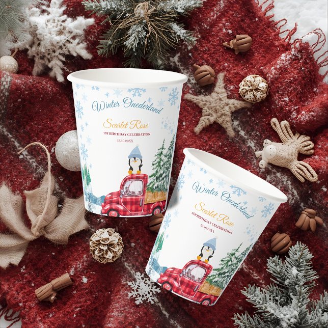 Vasos De Papel invierno onederland 1er cumpleaños invitaciones (Subido por el creador)