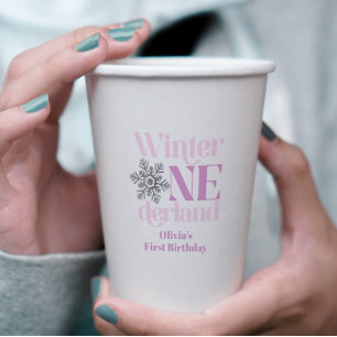 Vasos De Papel Invierno Onederland Copo de Nieve Púrpura Cumpleañ