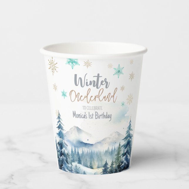 Vasos De Papel Invierno onederland maravilloso cumpleaños (Anverso)