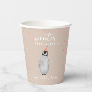 Vasos De Papel Invierno Onederland Pink Birthday Penguin Birthday
