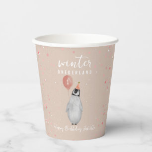 Vasos De Papel Invierno Onederland Pink Penguin Balloon Cumpleaño