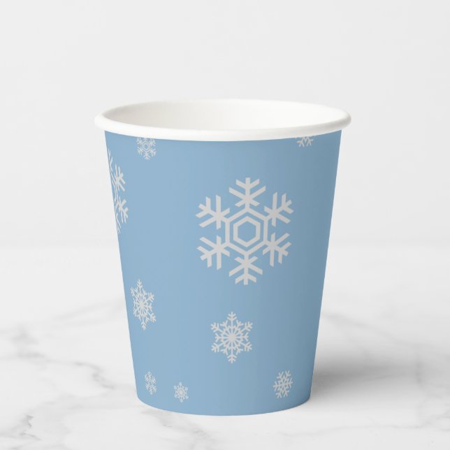 Vasos De Papel Invierno Onederland primer cumpleaños azul y plata (Anverso)