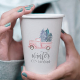 Vasos De Papel Invierno Onederland Primer Cumpleaños camión rosa