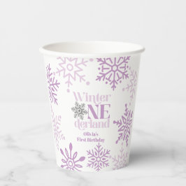 Vasos De Papel Invierno Onederland Purple Snowflake Primer cumple