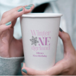 Vasos De Papel Invierno Onederland Purple Snowflake Primer cumple