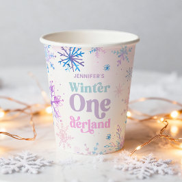 Vasos De Papel Invierno Onederland Snowflakes Chica Nacimiento de