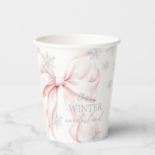 Vasos De Papel Invierno rosa Onederland Plata Primer cumpleaños