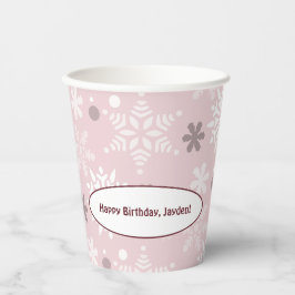 Vasos De Papel Invierno Snowflake Pale-Pink Feliz cumpleaños