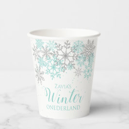 Vasos De Papel Invierno UNOderland Luz Turquesa Plata Copo de Nie