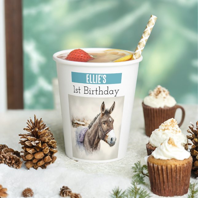 Vasos De Papel Invierno vibes Donkey - 1er cumpleaños - (Subido por el creador)