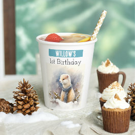 Vasos De Papel Invierno vibes Ermine - 1er cumpleaños -