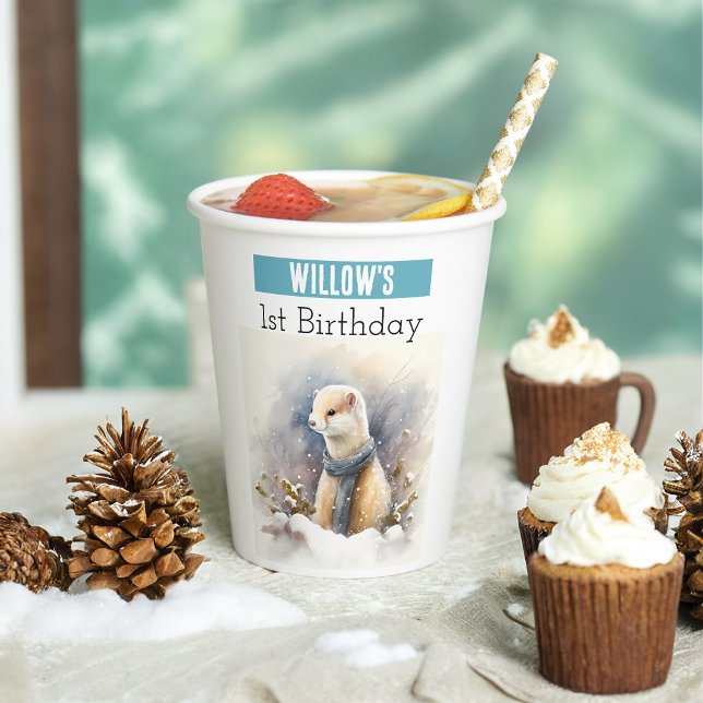 Vasos De Papel Invierno vibes Ermine - 1er cumpleaños - (Subido por el creador)