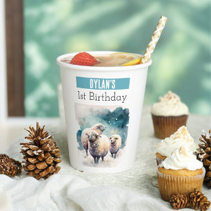 Vasos De Papel Invierno vibes ovejas - 1er cumpleaños -