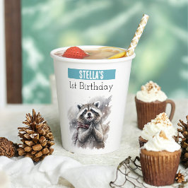 Vasos De Papel Invierno vibes Raccoon - 1er cumpleaños -