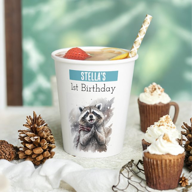 Vasos De Papel Invierno vibes Raccoon - 1er cumpleaños - (Subido por el creador)