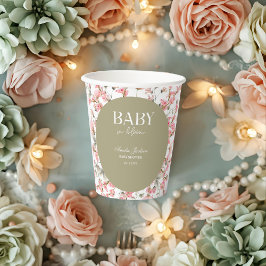 Vasos De Papel Invitación a Baby Shower de Sage Green Baby Bloom