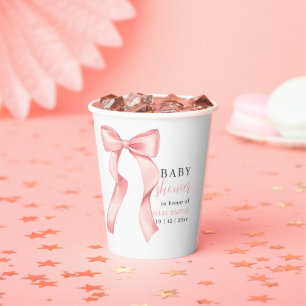 Vasos De Papel Invitación de Baby Shower con Lazo Rosa, Rosa Coqu