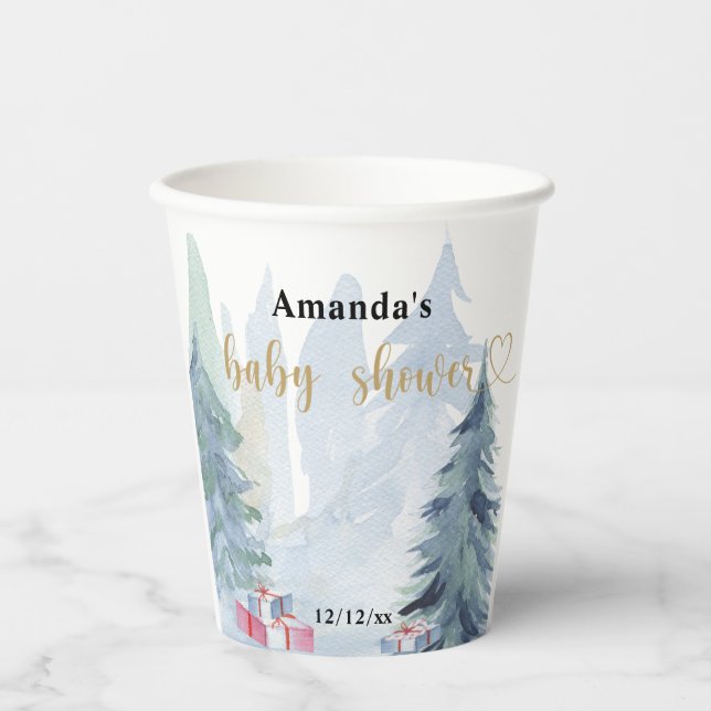 Vasos De Papel Invitación de baby shower de Navidad de invierno (Anverso)