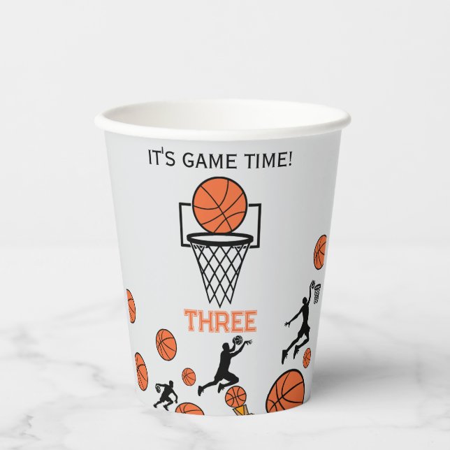 Vasos De Papel Invitación de cumpleaños de baloncesto (Anverso)