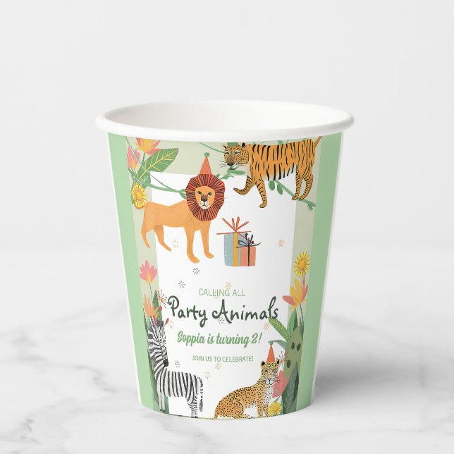 Vasos De Papel Invitación de cumpleaños de la jungla salvaje (Anverso)