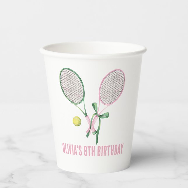 Vasos De Papel Invitación de cumpleaños de Tennis preppy plapot (Anverso)
