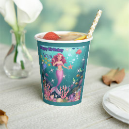 Vasos De Papel Invitación de cumpleaños personalizada de sirena