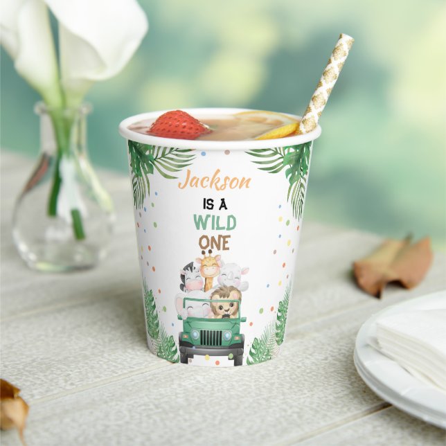 Vasos De Papel Invitación salvaje de un cumpleaños Safari Animale (in situ)