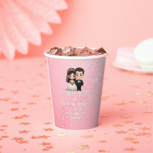 Vasos De Papel Invitaciones a la boda rosa con paracaídas de diam