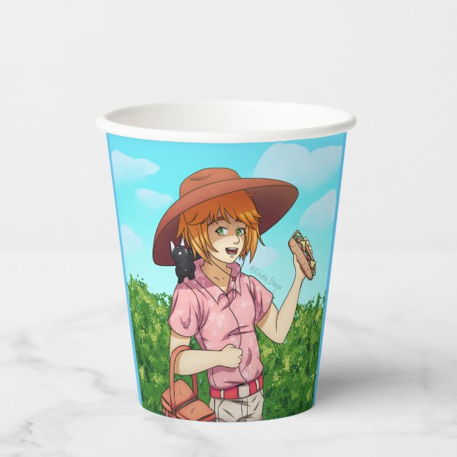 Vasos De Papel Ir a un picnic con un gato (Anverso)