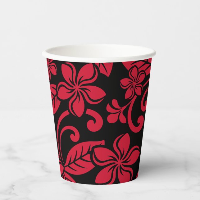 VASOS DE PAPEL ISLA PLUMERIA (NEGRO/ROJO) (Anverso)