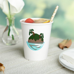 Vasos De Papel Isla Tropical de Dibujos Animados Minimalista en e