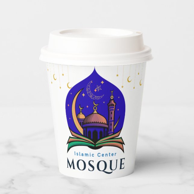 Vasos De Papel Islamic Center Coffee Cup – Mosque & Crescent Nigh (Anverso)