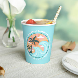 Vasos De Papel Islas Tropicales Hawaianas Palmeras Buenas vibraci