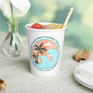 Vasos De Papel Islas Tropicales Hawaianas Palmeras Buenas vibraci