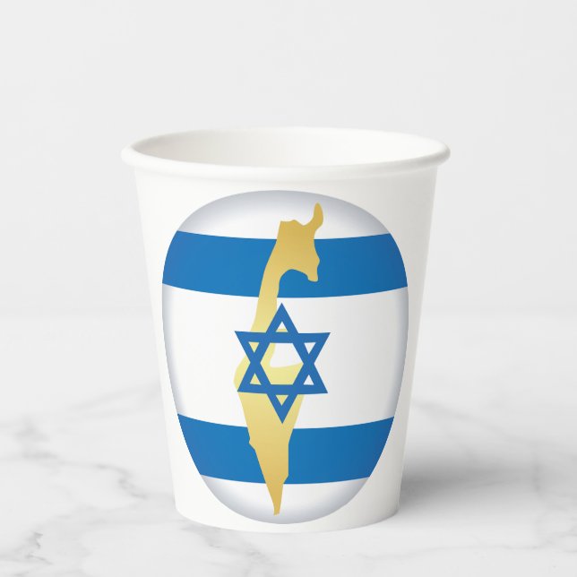 Vasos De Papel Israel Flag and Map Blue Star of David Emblem (Anverso)