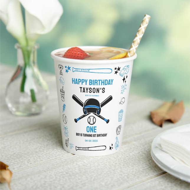 Vasos De Papel It’s Game Time Baseball 1st Birthday – Fun Kids  (in situ)