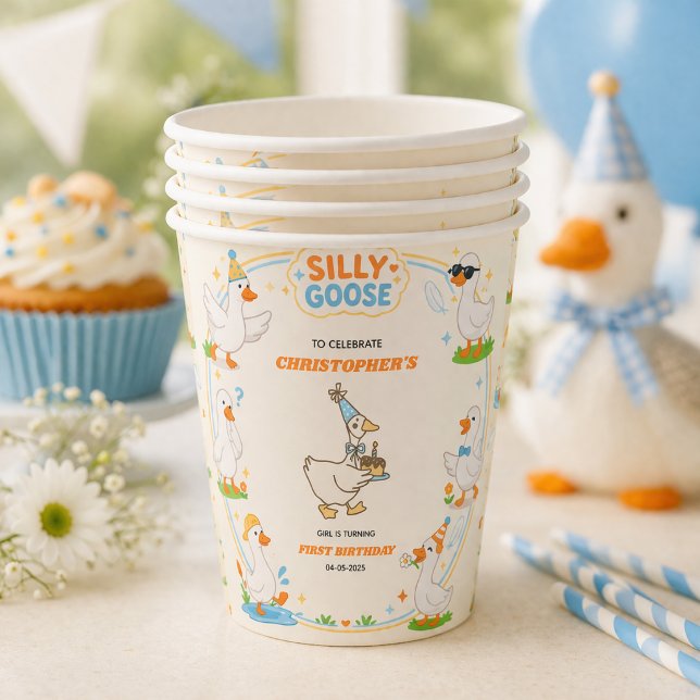 Vasos De Papel It’s ONE Silly Goose Retro 1st Birthday Fun Modern (It’s ONE Silly Goose Retro 1st Birthday Fun Modern paper cups)