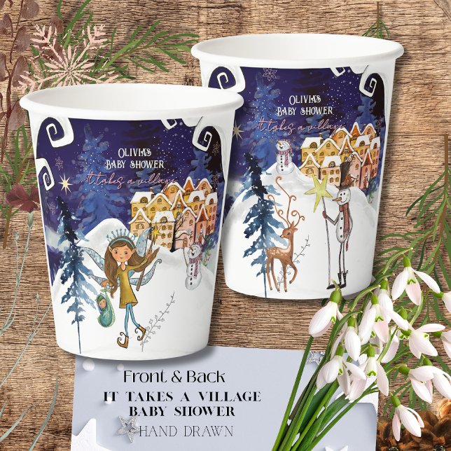 Vasos De Papel It Takes a Village Winter Fairy Girl Baby Shower  (It Takes a Village Winter Fairy Girl Baby Shower Paper Cups)