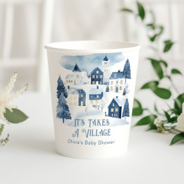 Vasos De Papel It Takes a Village Winter Snow Baby Shower