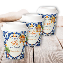 Vasos De Papel Italiano Blue Tile Cutie Naranja Citrus Baby Showe
