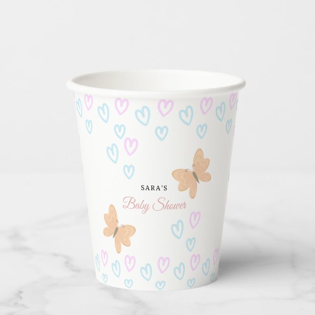 Vasos De Papel It's a Girl Cute handdrawn butterflies Baby Shower (Anverso)