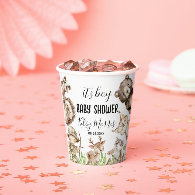 Vasos De Papel its boy Rustic Woodland Baby Shower Invite (in situ)