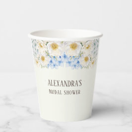 Vasos De Papel Ivory Floral Blue Hydrangea Garden Bridal Shower