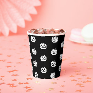 Vasos De Papel Jack blanco negro de Halloween con patrón de linte